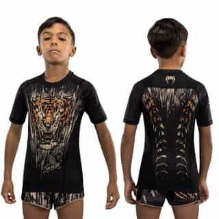 detski rashgard venum tiger kids short sleeve rashguard – black neon orange детски рашгард venum tiger kids short sleeve rashguard - black/neon orange